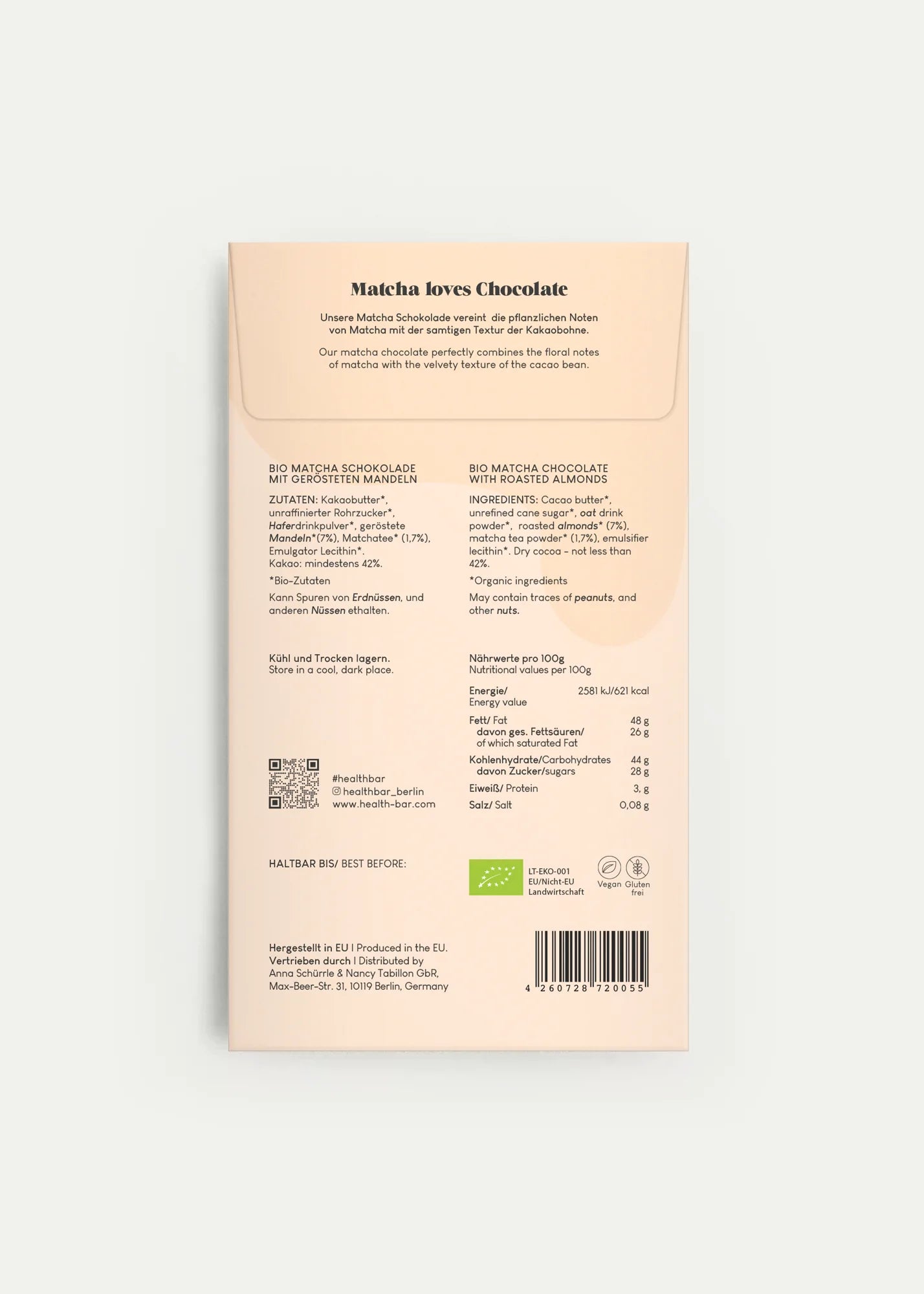 Bio Matcha Schokolade Roasted Almonds - Health Bar Berlin - MALA - The Concept Store