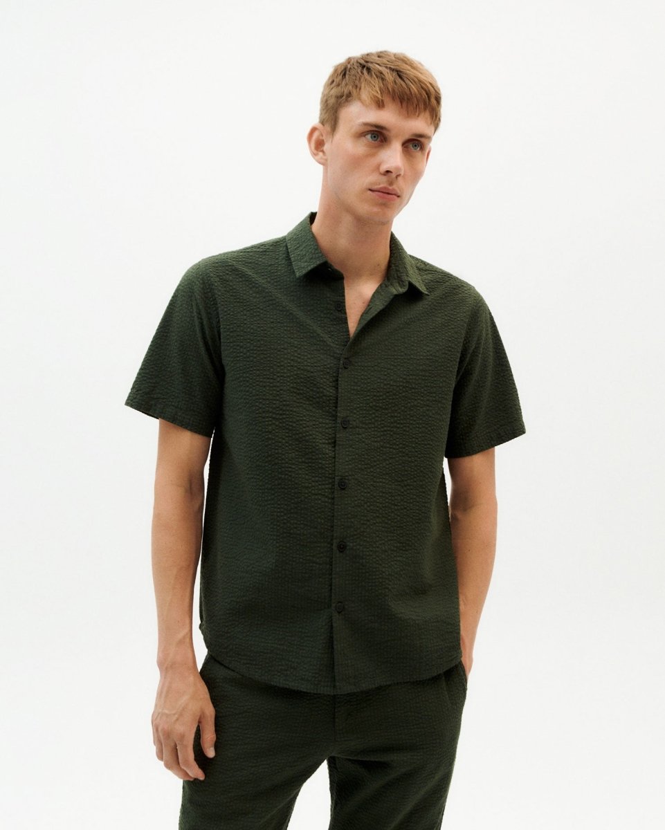 Green Seersucker Checks Tom Shirt - Thinking MU - MALA - The Concept Store