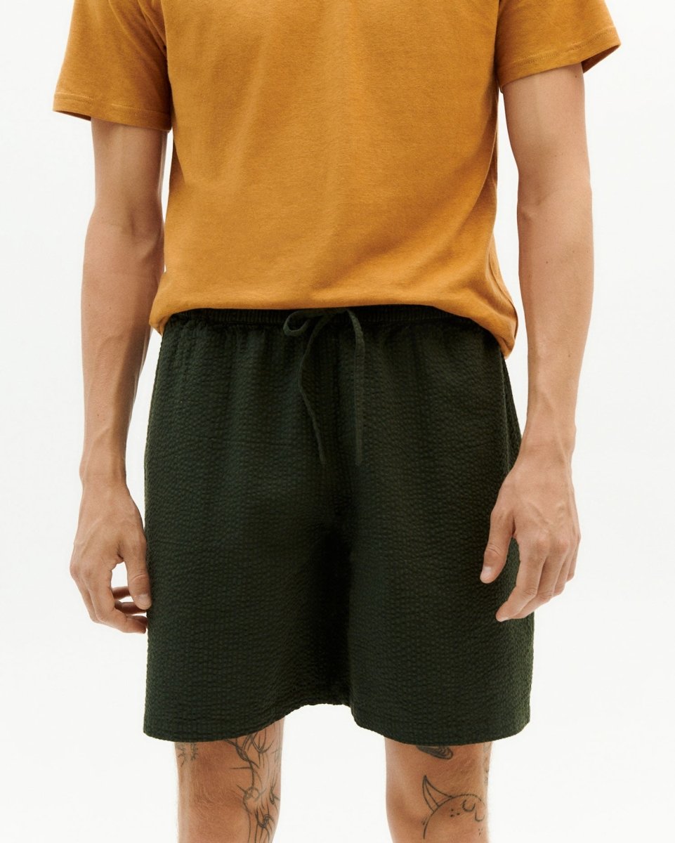 Green Seersucker Checks Henry Shorts - Thinking MU - MALA - The Concept Store